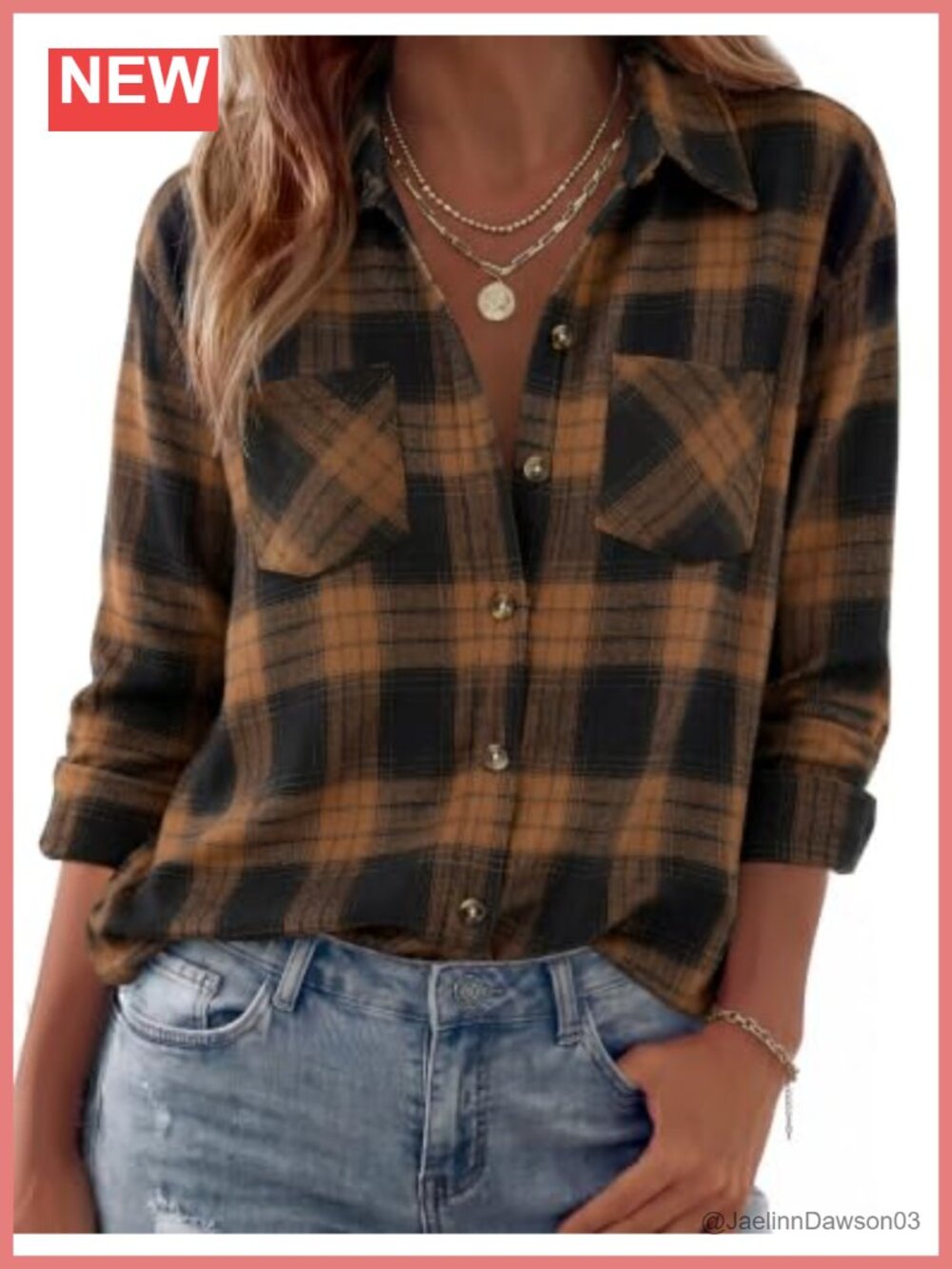 Womens Plaid Flannel Shirt Long Sleeve Button Down Casual Fall Top